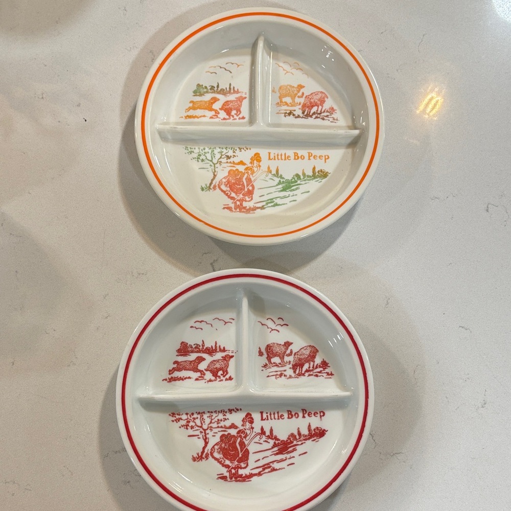 Vintage Vitrock Milkglass Little Bo Peep Divided Plate with Illustrations